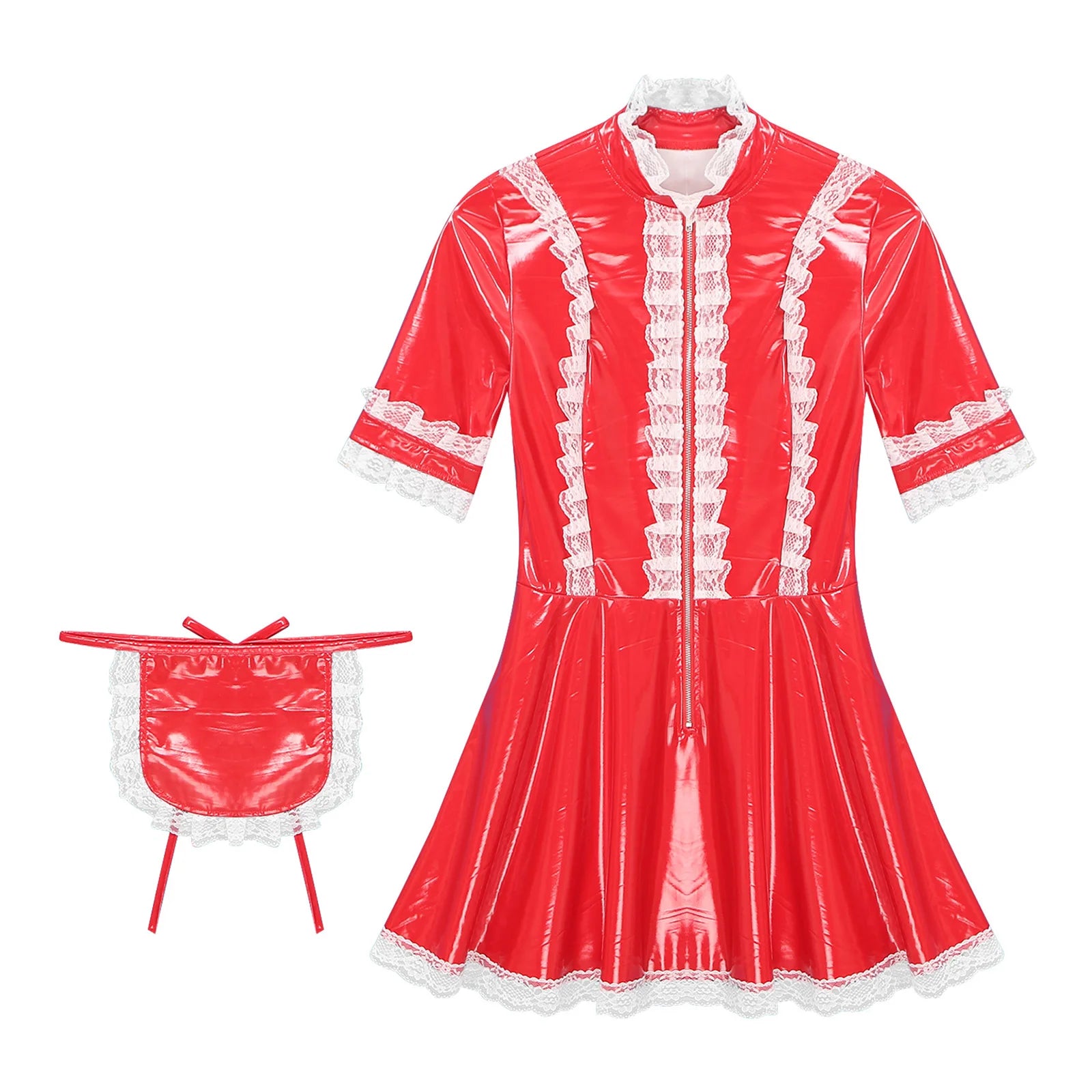 Women PVC Leather A-Line Servants Maid Dress Maid Cosplay Costume Role Play Maid Uniform Temptation Anime Cosplay Party Costume