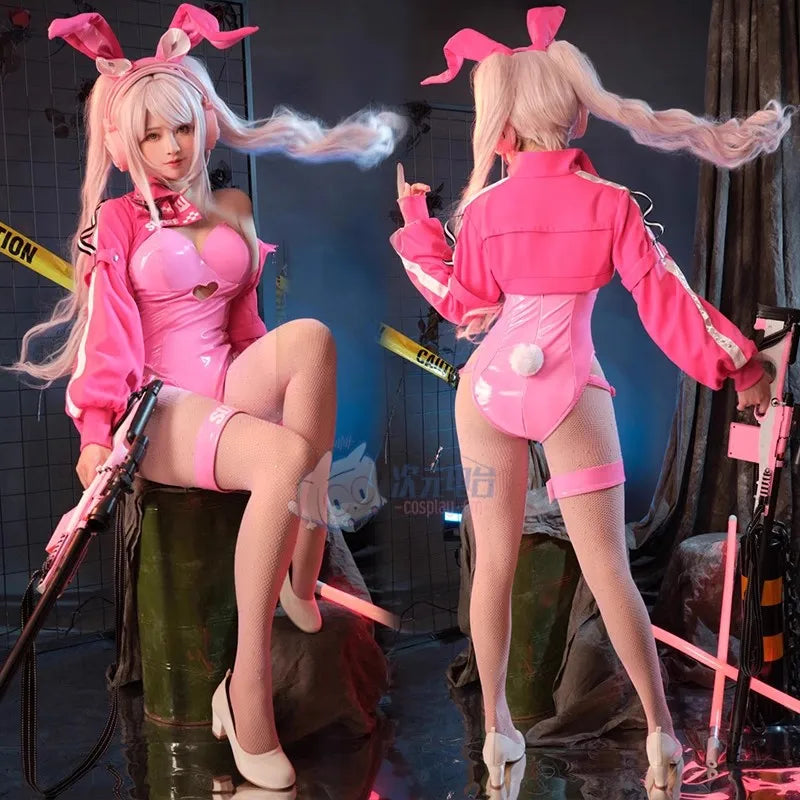 Game NIKKE The Goddess of Victory Cosplay Costumes Alice Doujin Bunny Girl Leather Uniform Suit Jumpsuit Jacket Wig Ears Tail