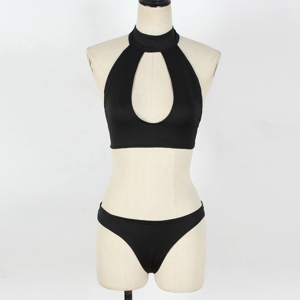 Sexy Lingerie For Women Solid Color Halter Neck Tops And Thong Two Piece Set Women's Push Up Bra And Panty Boudoir Outfits