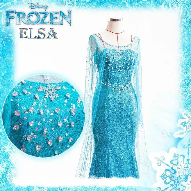 Cartoon Princess Elsa Cosplay Halloween Party Costumes Frozen Adult Elsa Princess Women Sequin Dresses Girlfriend Birthday Gift