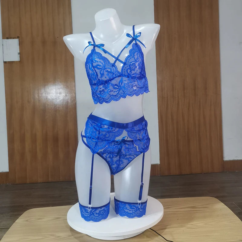 Sexy Erotic Lingerie Women Bra and Panty Garters 3pcs See Through Lingerie Sets Sexy Women's Underwear Set Porn Sexy Lingerie