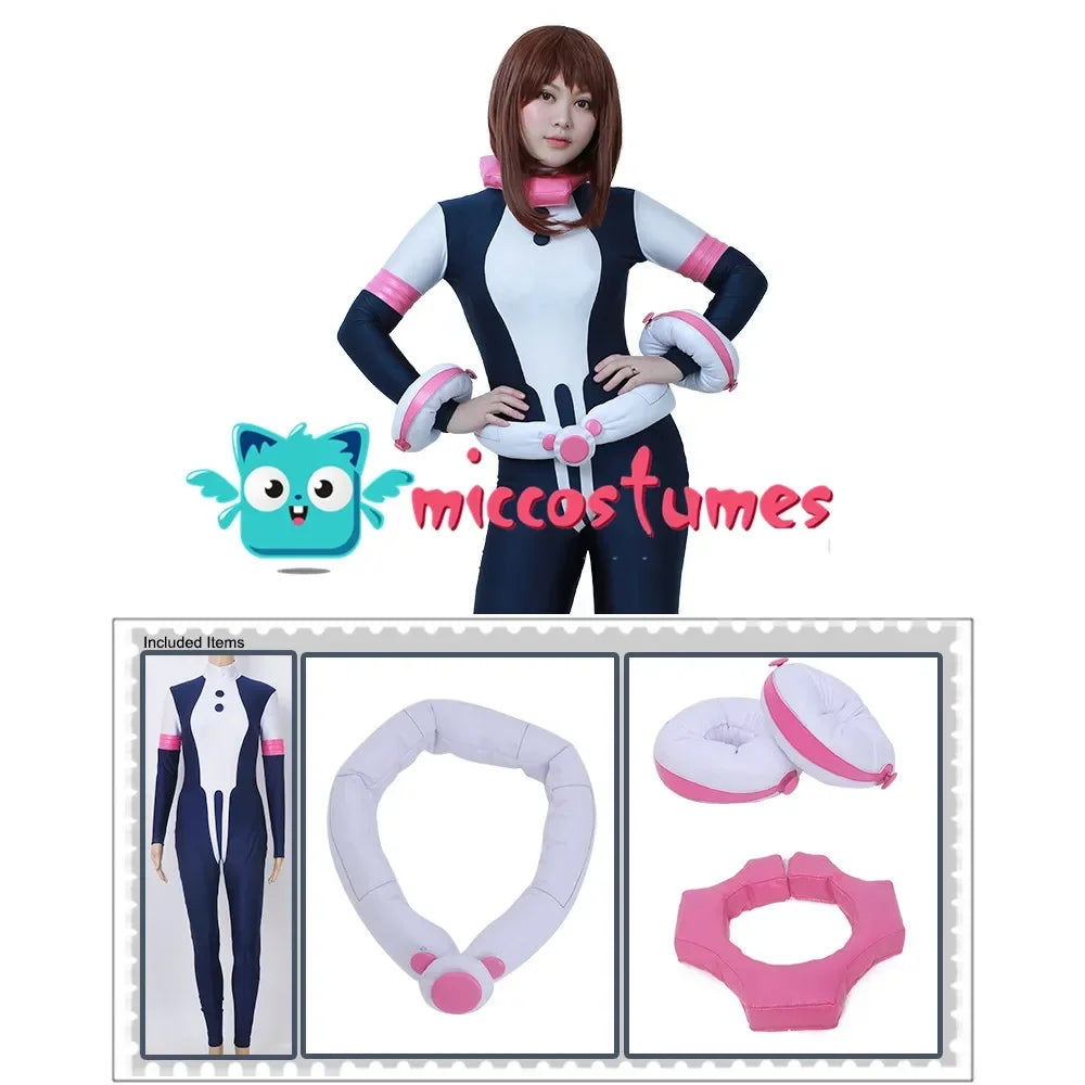 Miccostumes 24Hours Shipping Women's Anime Hero Uraraka Cosplay Suit Costume with Waist Piece and Neckwear