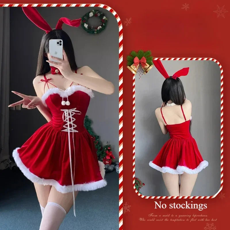 Sexy Christmas Dress Santa Claus Series Costume Xmas Party Girl Red Dress Cloak Rope Unifrom Sexy Pajamas Club Party Cosplay