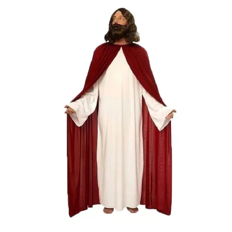 Men Jesus Cosplay Costume White Long Jesus Robe Fancy Dress Adult Men Jesus Role Play Party Costumes