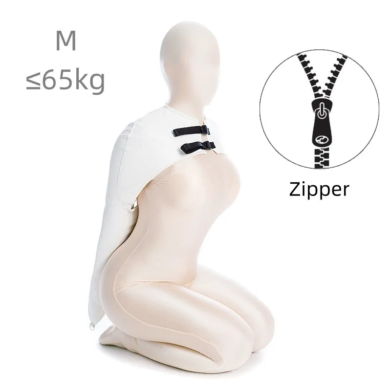 Erotic Restraint Lingerie Set with Unisex Upper Body Bondage Harness Single Glove Hood Mask for Couple BDSM Play Costume