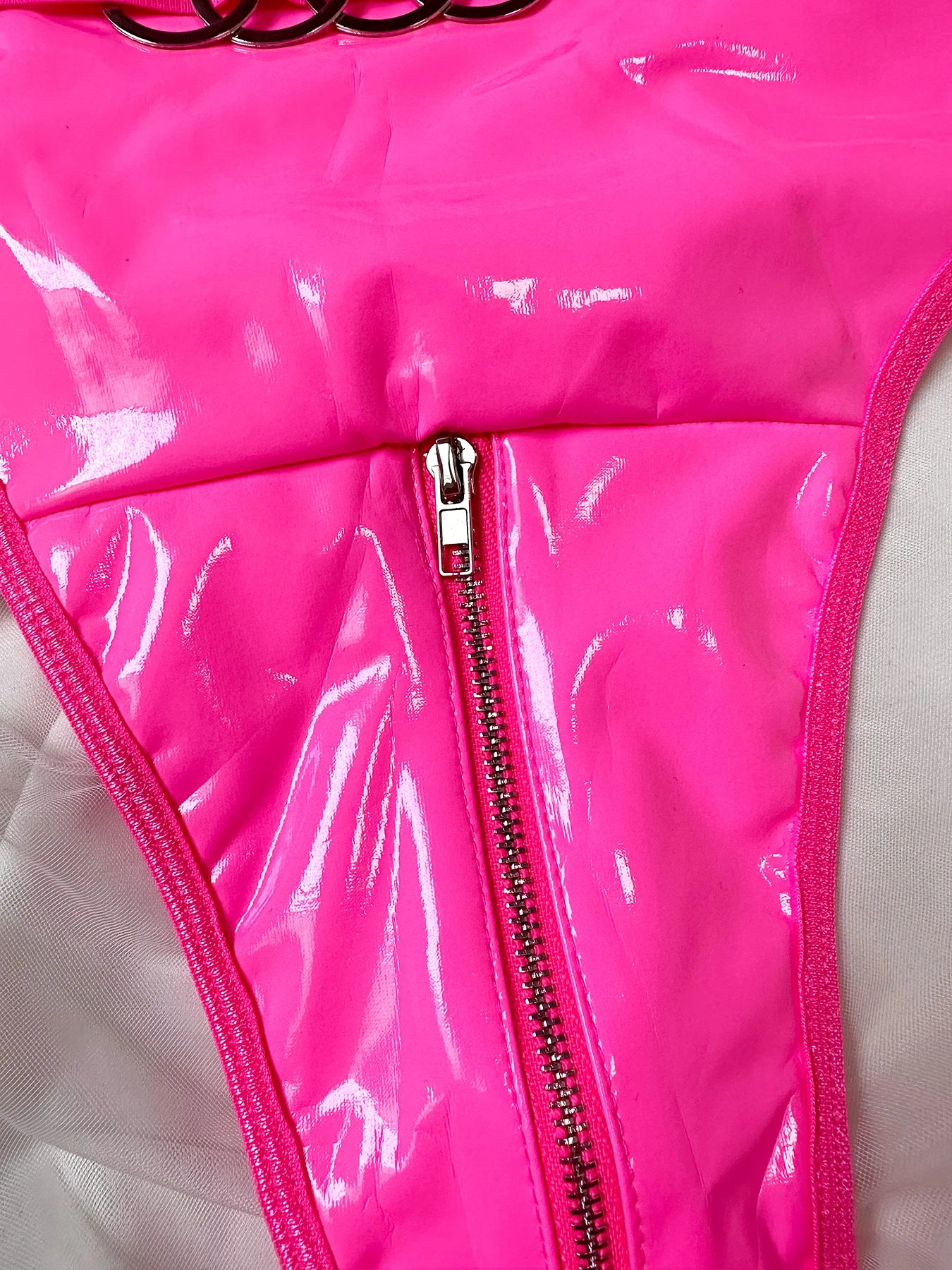 2024 Sexy Erotic Lingerie Set Corset Woman  Leather Bodysuit Zipper Open Crotch Rompers Mesh Sheer Hollow Out Female Underwear