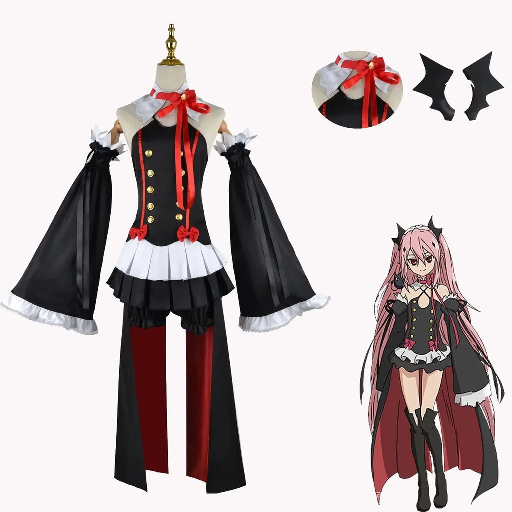 Anime Seraph of the end Krul Tepes Cosplay Vampire Wig Elf Ears Cosplay Costume For Women Halloween Carnival Party Comic Con