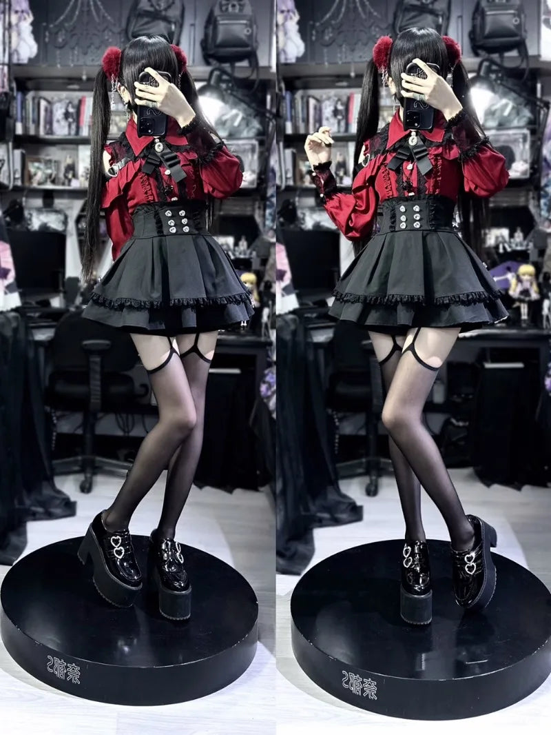 Jirai Kei Outfit Lolita Girl Cosplay Jk Uniform Cute Dress Black Skirt Women Costume Stage Performence Clothes Anime Dresses