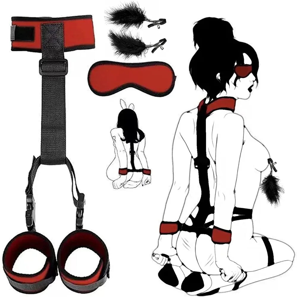BDSM Bondage Set Adult Game Restraint Handcuff Neck Collar Wrist Mouth Gag Strap Fetish Slave Erotic Chastity Sex Toys for Woman