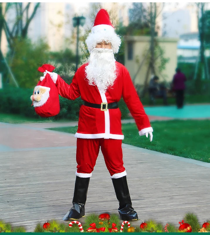 New Year Christmas Eve Cosplay Family Party Clothes Santa Claus Costume Christmas Complete Dress Up Outfits For Men