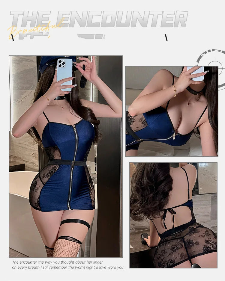 Sexy lingerie Deep V-strap police bag hip skirt with see through lace sexy. items Women's panties promotions 99% sales Sex shop