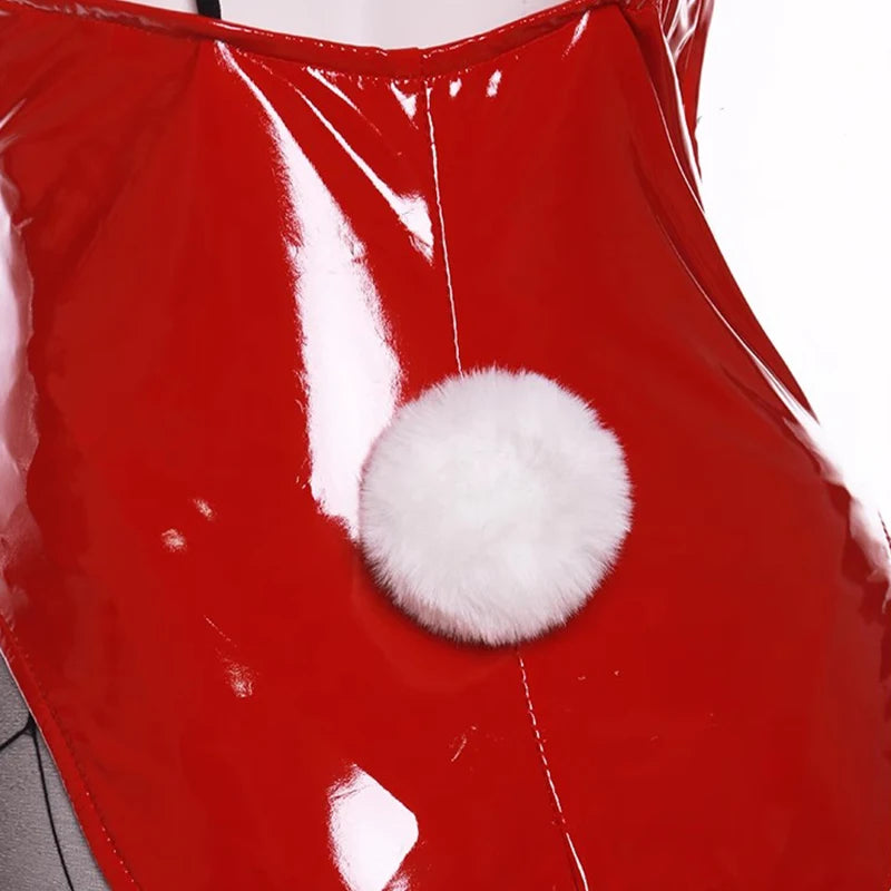 ROLECOS Game Red Black Bunny Suit Women Elastic Leather Fabric Sexy Cosplay Suit Halloween Christmas Jumpsuits