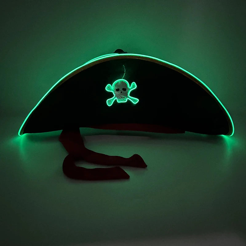 LED Pirate Hat Pirate Theme Holiday Cosplay Pirate Costume Decorations Glowing Captain Hat Colonial Tricorn Hat Woman Skull Hat