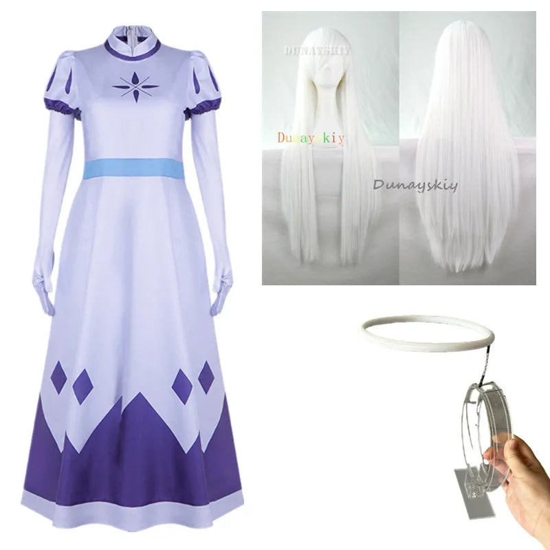 Angel Emily Cosplay Costume Halo Cosplay Women Fancy Dress Hazzbin Outfit Halloween Uniform Hasbin Seraphim Wings Suit