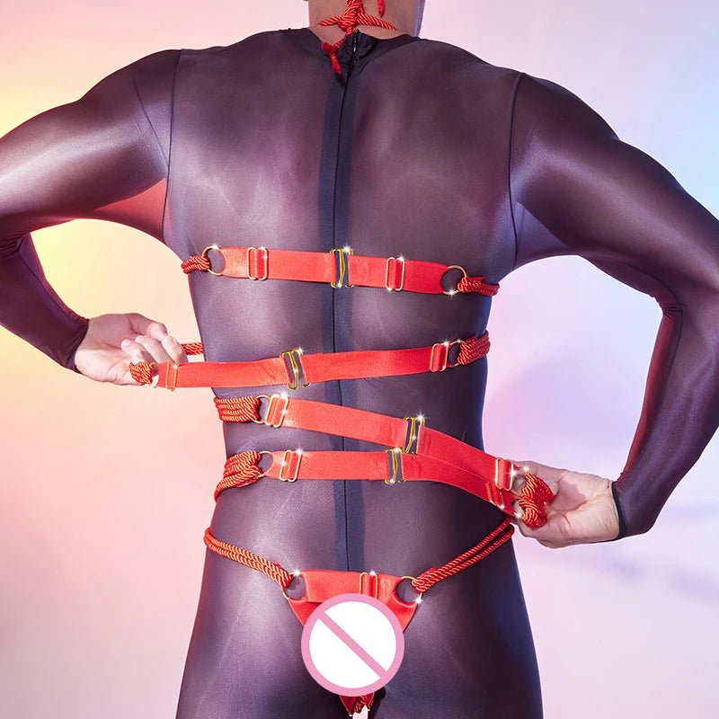 Erotic Men BDSM Rope Clothing Accessorie Sissy Belt Fetish Gay Adjustable Binding Rope Slave Cosplay Binder Restraint Tie Up
