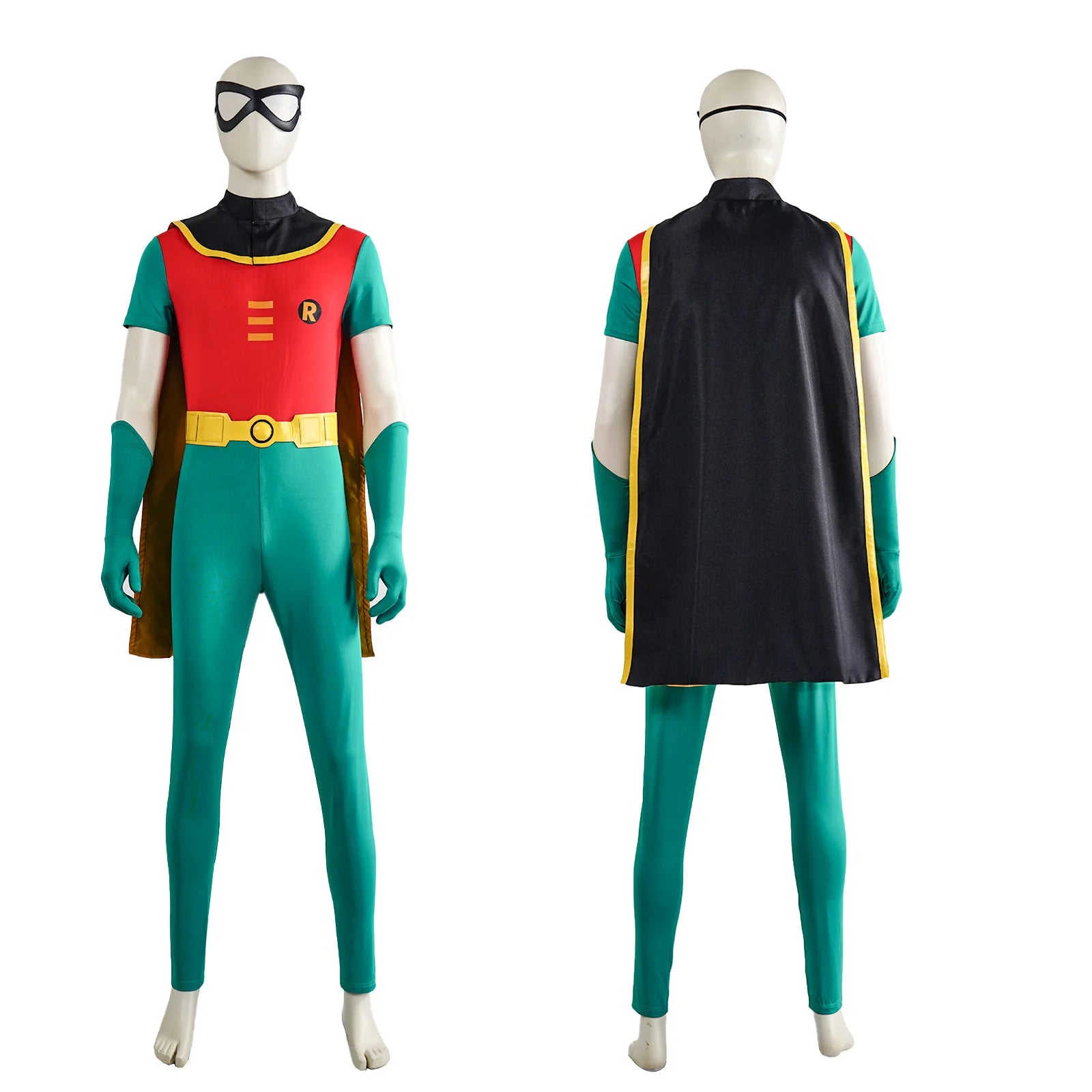 Film Fantasy Robin Cosplay Costume Adult Men Green Jumpsuit Cloak Belt Gloves Eyemask Suit Halloween Party Hero Robin Outfits