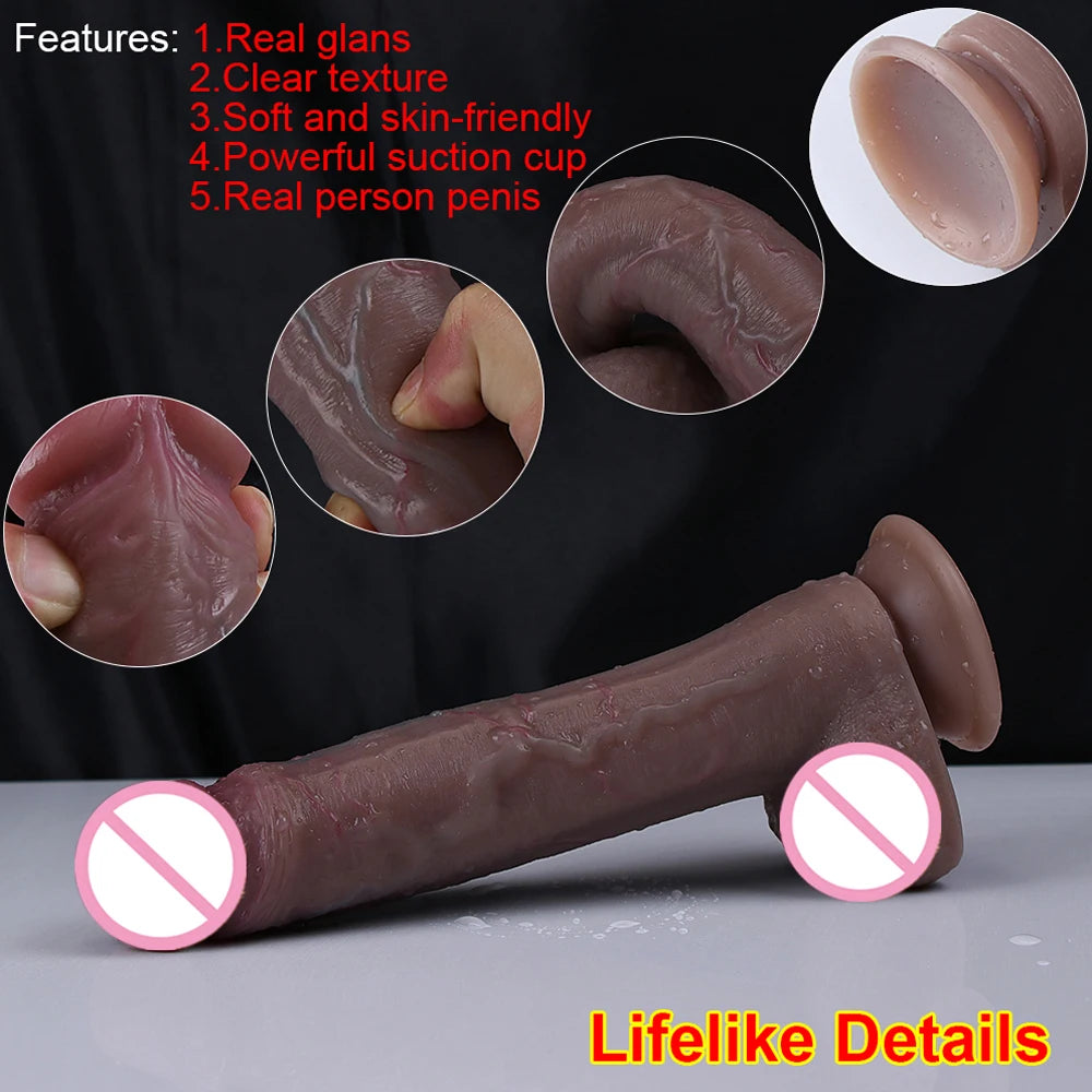 Super Long Realistic Dildo Soft Big Penis Silicone No Vibrators Lesbian Strapon Vagin Anal Sting Sex Toys For Womans Maturbators