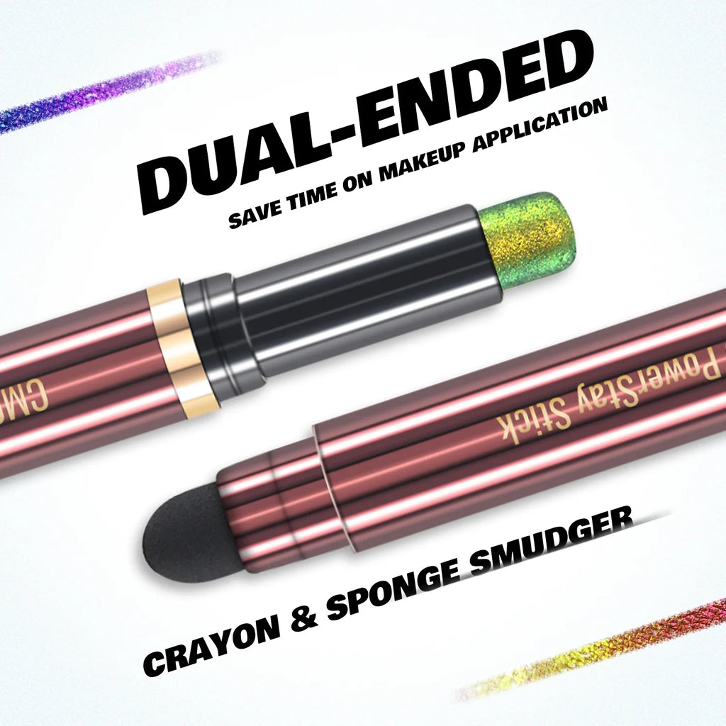 CHARMACY New Multichrome Eyeshadow Stick with Sponge Waterproof Long Lasting Glitter Eye Professional Maquillaje for Women