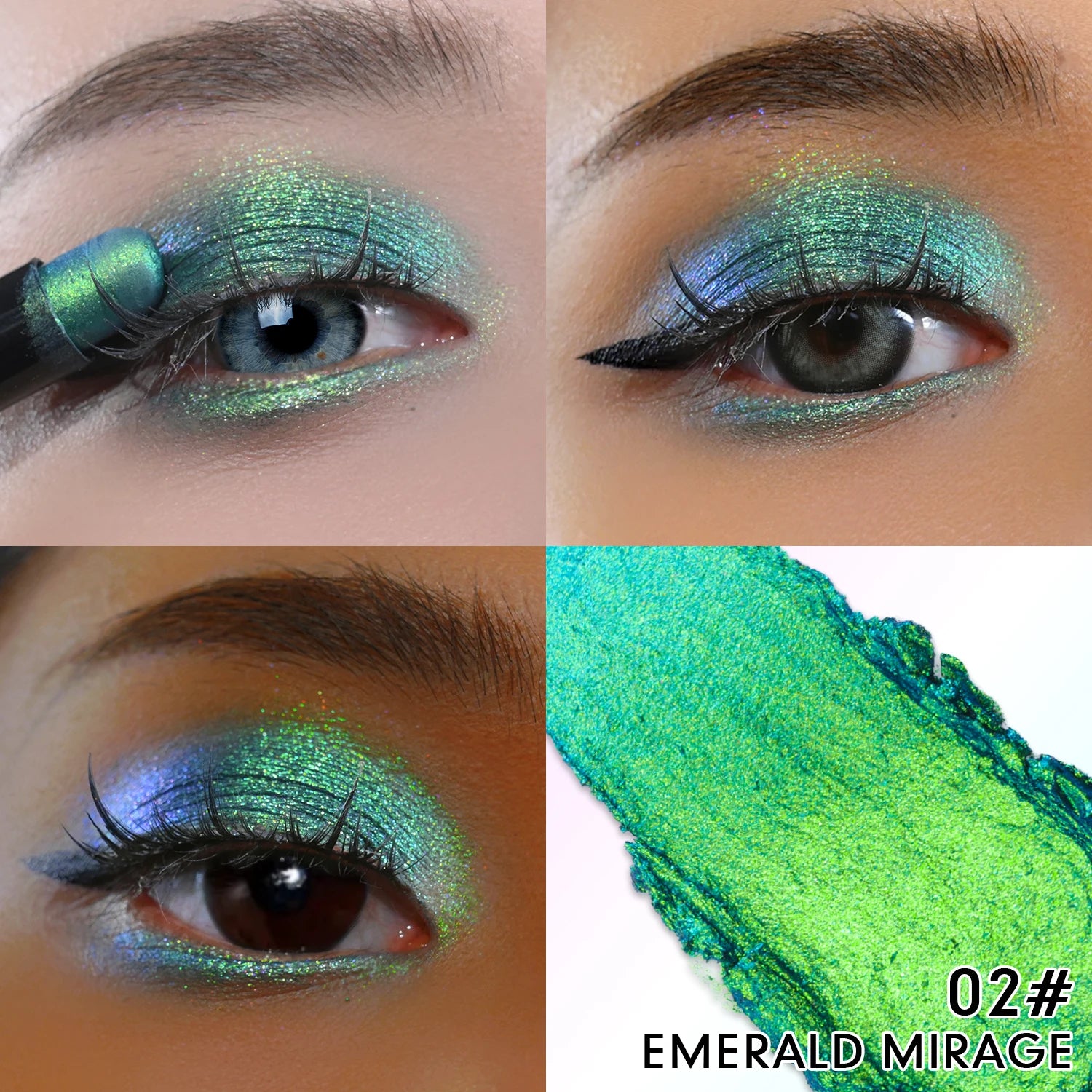 CHARMACY New Multichrome Eyeshadow Stick with Sponge Waterproof Long Lasting Glitter Eye Professional Maquillaje for Women