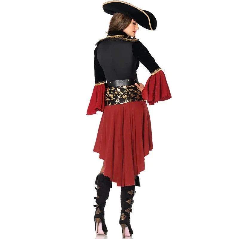 Purim Female Caribbean Pirates Captain Costume Halloween Cosplay Suit Woman Gothic Medoeval Fancy Dress Performance outfit