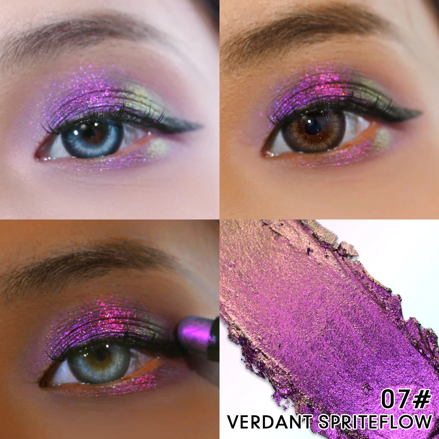 CHARMACY New Multichrome Eyeshadow Stick with Sponge Waterproof Long Lasting Glitter Eye Professional Maquillaje for Women