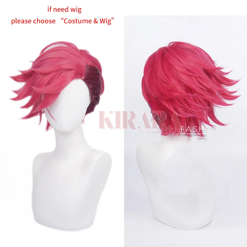 Vi Acrane Cosplay Costume Game Arcane Vi Red Wig Leather Jacket Halloween Carnival Outfits Vi Shoes Boots