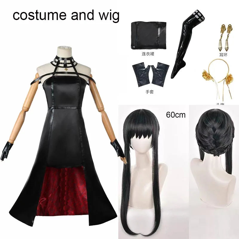Yor Forger Cosplay costume Headband  Elastic Thigh Stockings Tights Highs Wig Earrings  Yor Forger dress full set for Comic Con