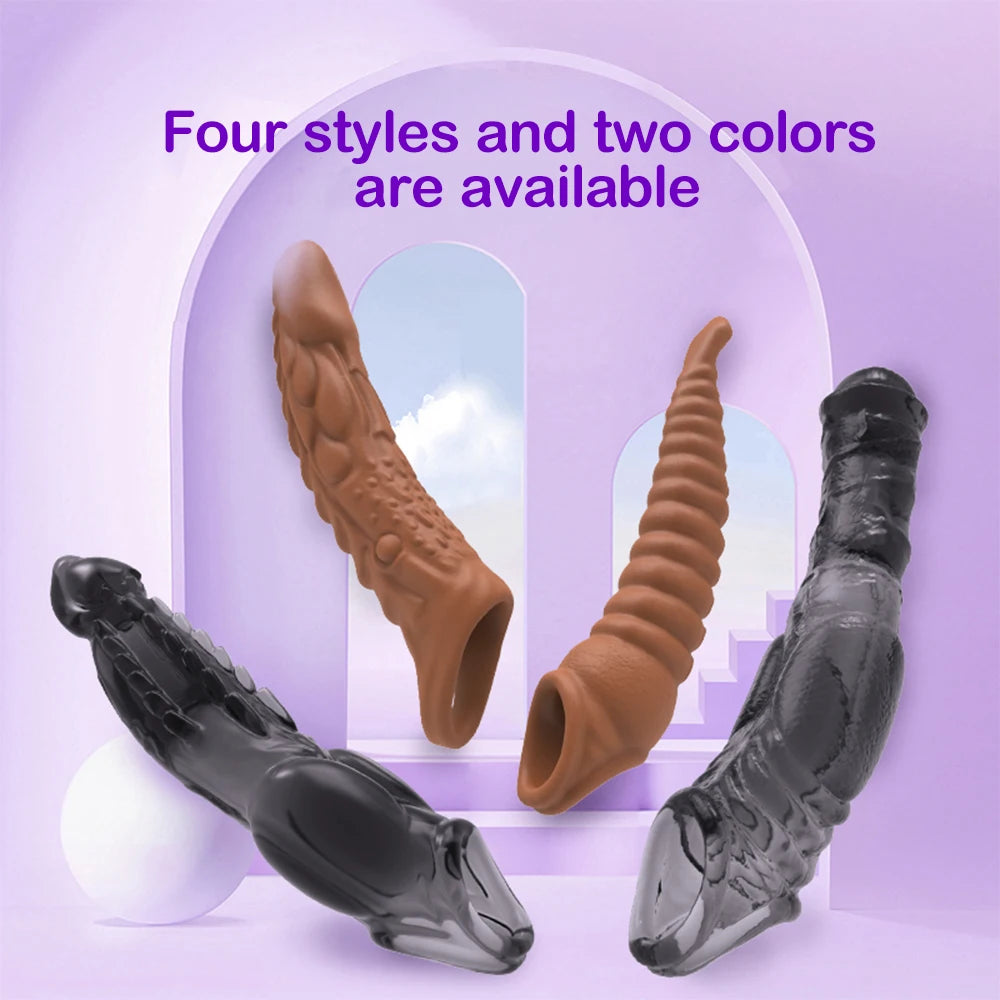 Vibrator for Men Penis Enlargement Sleeve Delay Ejaculation Cock Ring Reusable Comdom Penis Extender Adult Sex Toys For Men