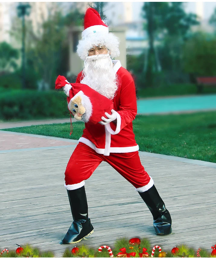 New Year Christmas Eve Cosplay Family Party Clothes Santa Claus Costume Christmas Complete Dress Up Outfits For Men