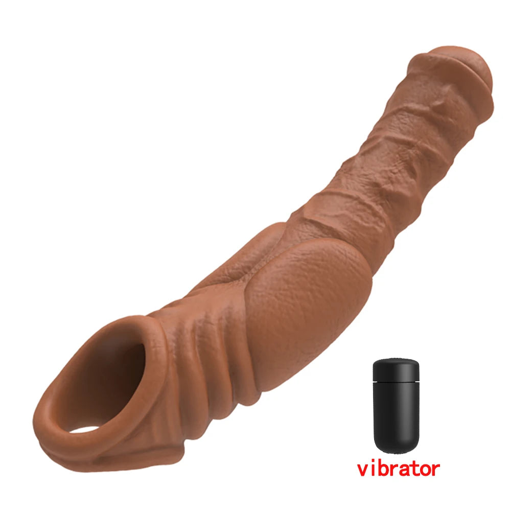 Vibrator for Men Penis Enlargement Sleeve Delay Ejaculation Cock Ring Reusable Comdom Penis Extender Adult Sex Toys For Men
