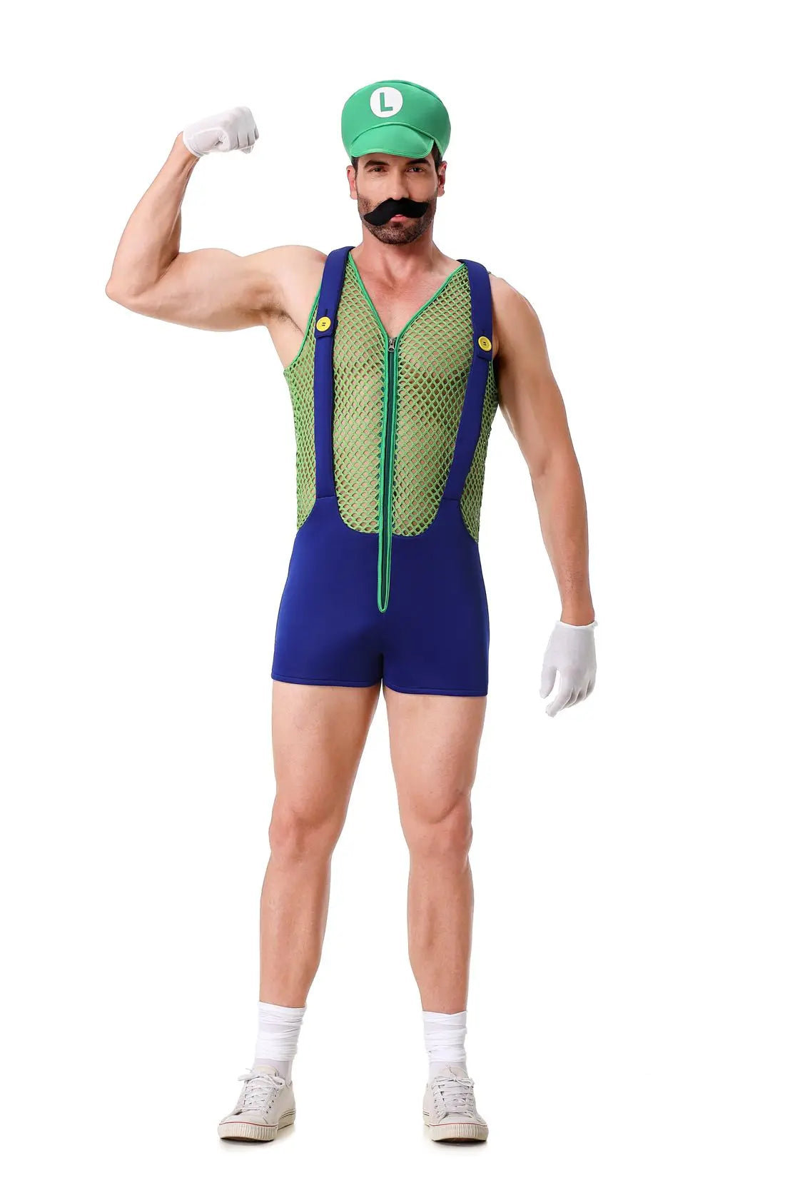 Halloween Cosplay Men's Anime Super Luigi Bros Hollow Overalls Jumpsuits Costume Carnival Party Disguise Plumber Funny Onesie