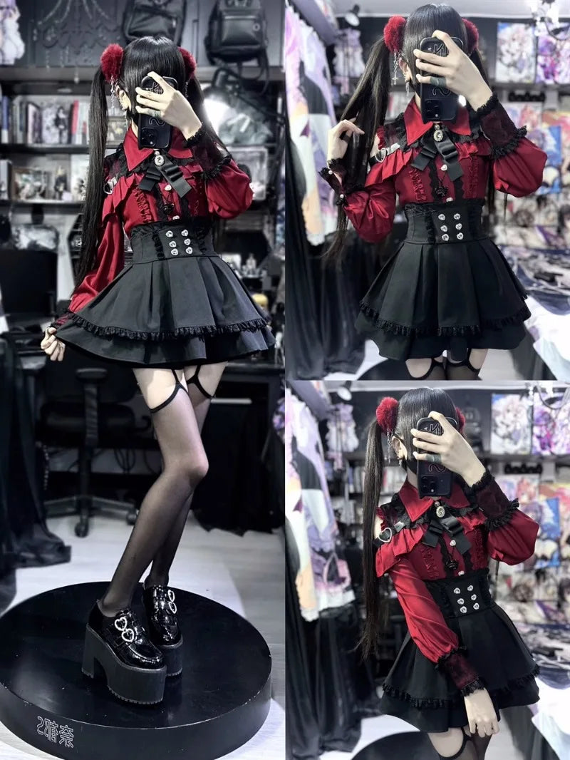 Jirai Kei Outfit Lolita Girl Cosplay Jk Uniform Cute Dress Black Skirt Women Costume Stage Performence Clothes Anime Dresses