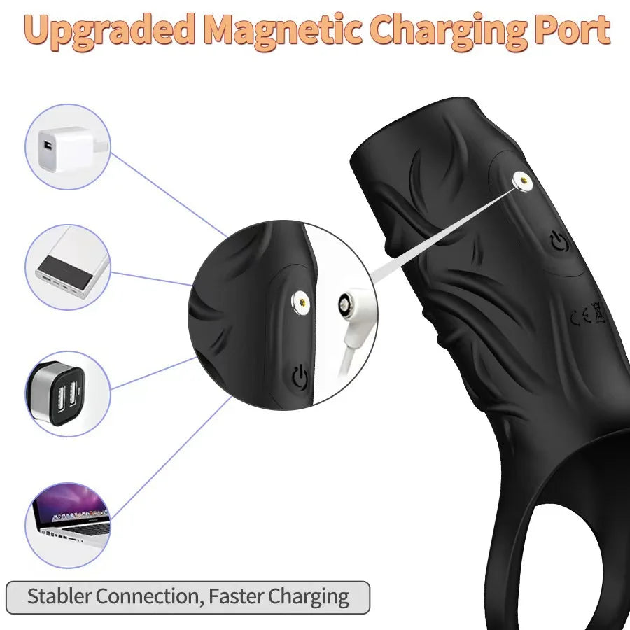 Vibrator Penis Sleeve Cock Ring Ejaculation Extender for Penis Testicles G Spot Stimulation Couples Adult Sex Toys for Men Women