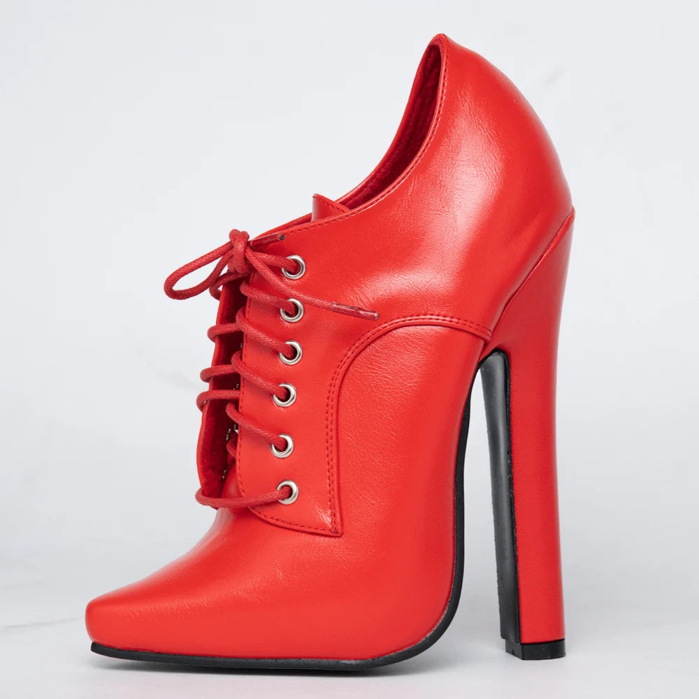 JIALUOWEI 6 Inch High heel Fetish Lace Up Pointy Toe Unisex Drag Queen Pump