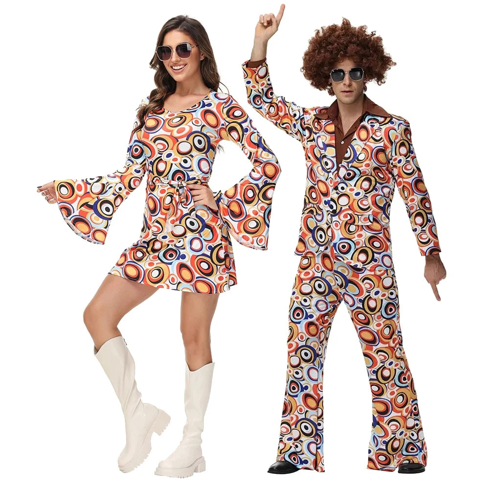 Men Women Retro 70s 80s Hippie Costume Disco Rock Hip-Hop for Cosplay Couples Purim Halloween Party Fantasia Dress Up