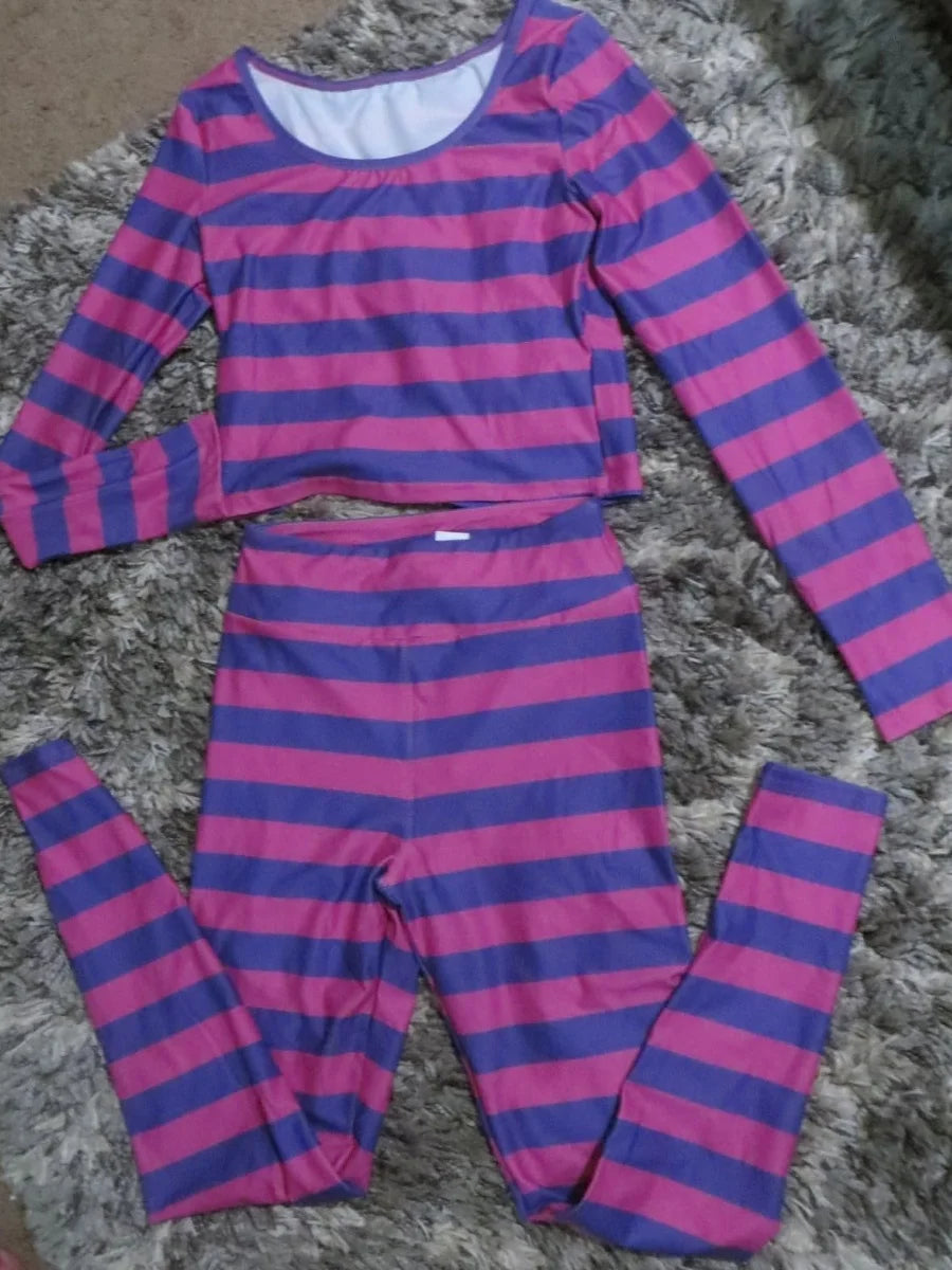 Halloween Costume Purple Striped Home Wear Set Cheshire Cat Cute Paw Role Play Adult Carnival Party Set Costume Outfits