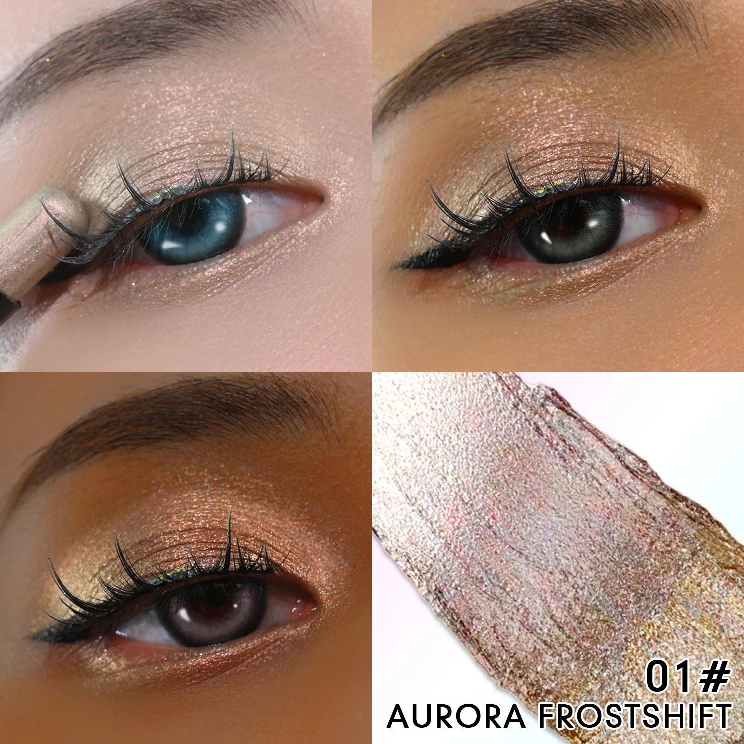 CHARMACY New Multichrome Eyeshadow Stick with Sponge Waterproof Long Lasting Glitter Eye Professional Maquillaje for Women