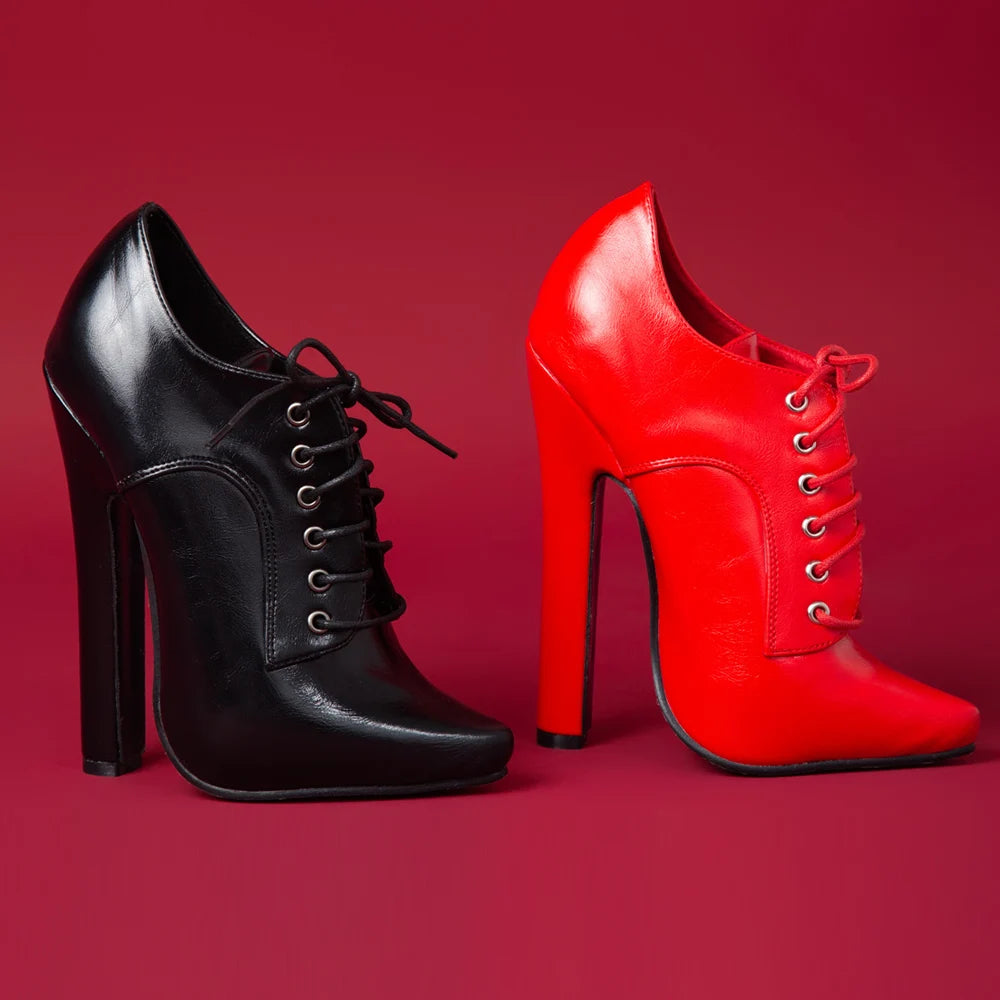 JIALUOWEI 6 Inch High heel Fetish Lace Up Pointy Toe Unisex Drag Queen Pump