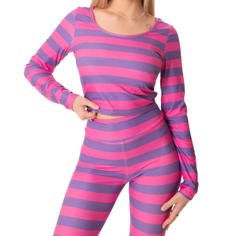 Halloween Costume Purple Striped Home Wear Set Cheshire Cat Cute Paw Role Play Adult Carnival Party Set Costume Outfits