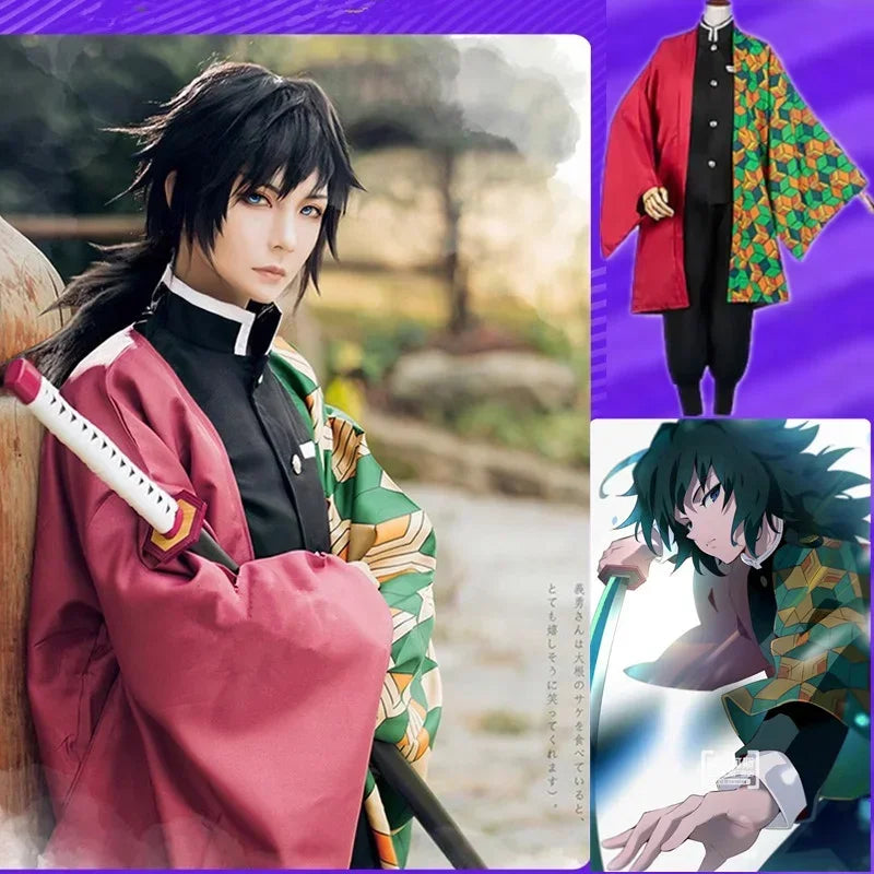 Anime Demon Slayer Kimetsu No Yaiba Tomioka Giyuu Cosplay Costume Women Kimono Uniform Clothes Wig Adult Kids Halloween Party