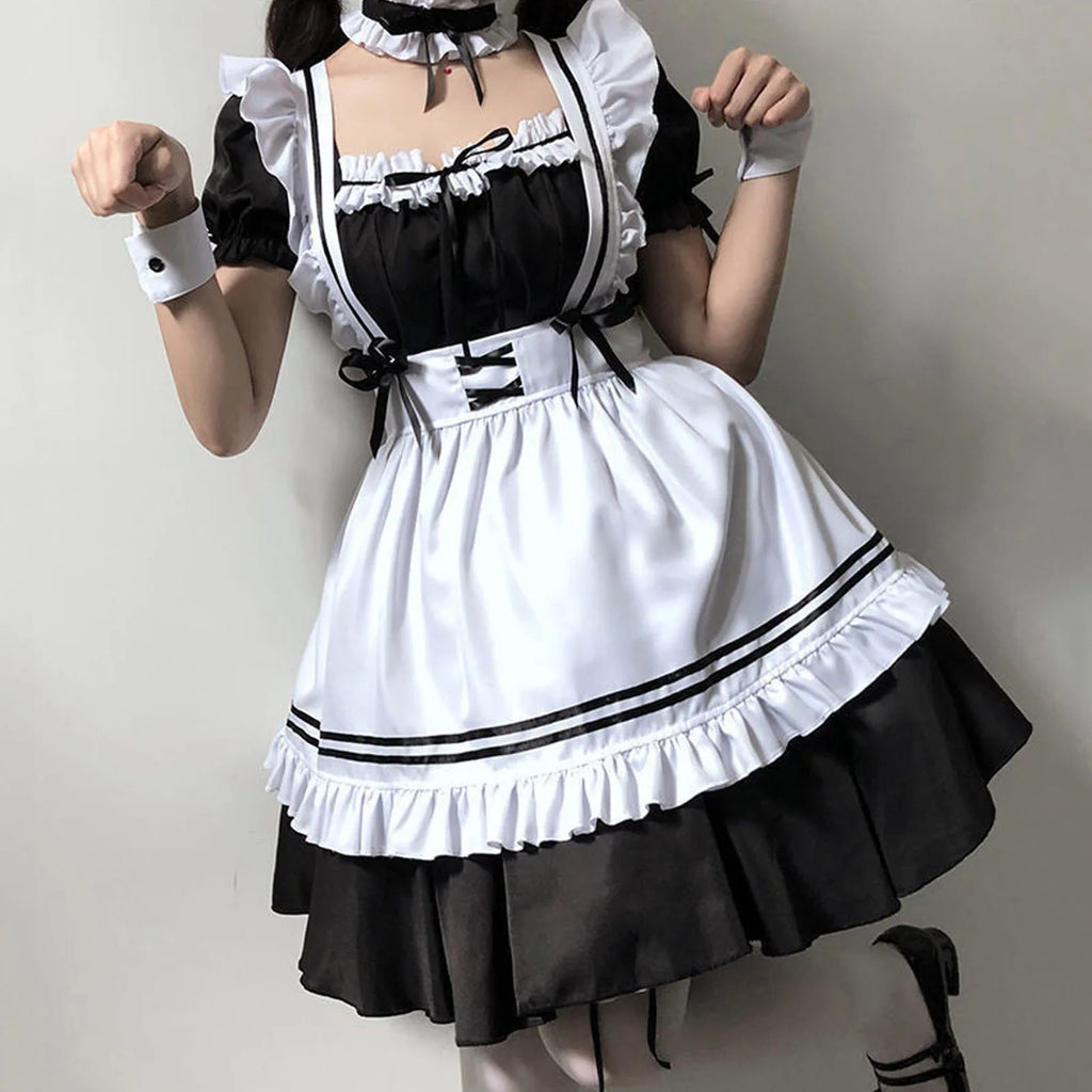 Black Pink Lolita Maid Costumes Cute Girls Women Lovely Maid Cosplay Costume Animation Show Japanese Outfit Dress Clothes S-5XL