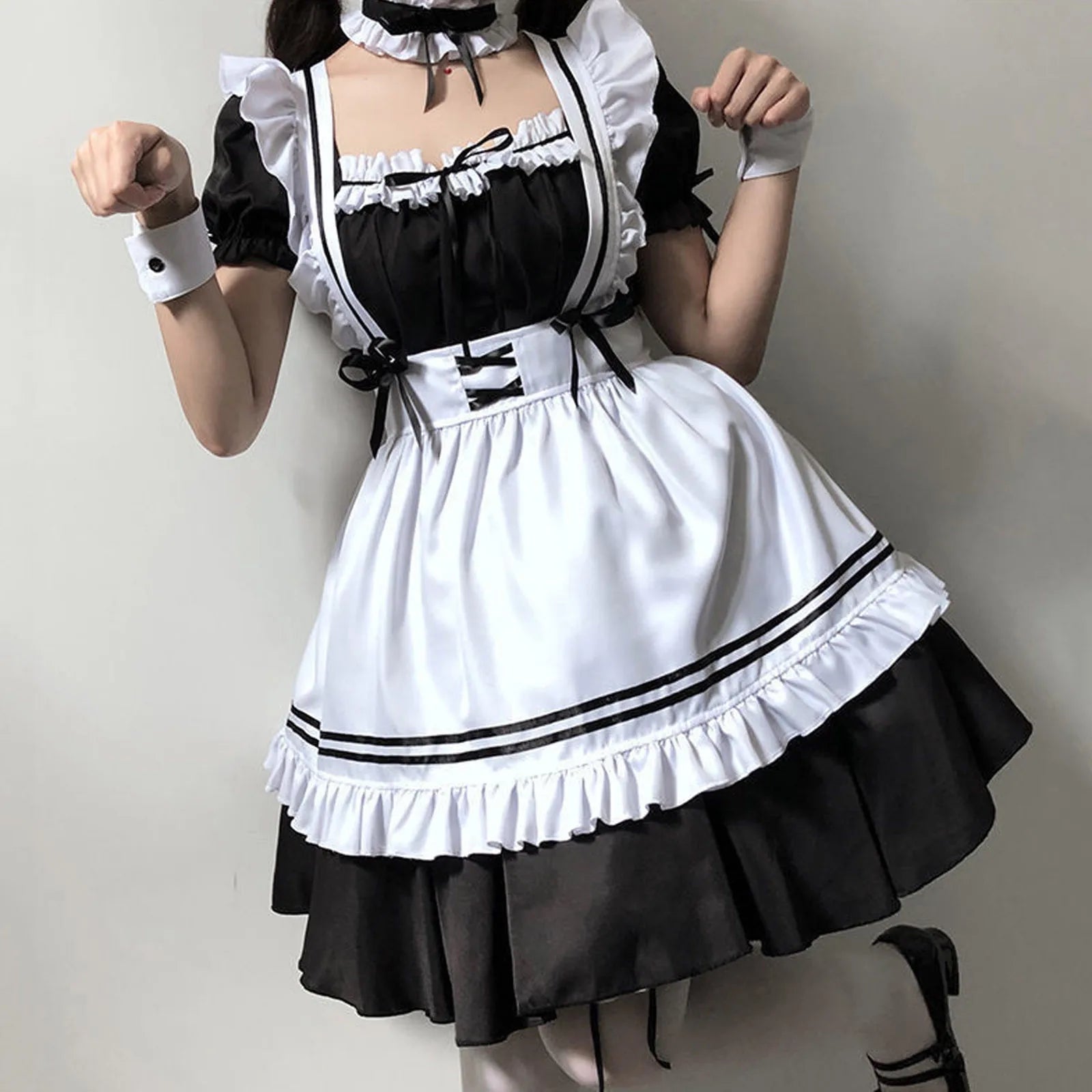 Black Pink Lolita Maid Costumes Cute Girls Women Lovely Maid Cosplay Costume Animation Show Japanese Outfit Dress Clothes S-5XL