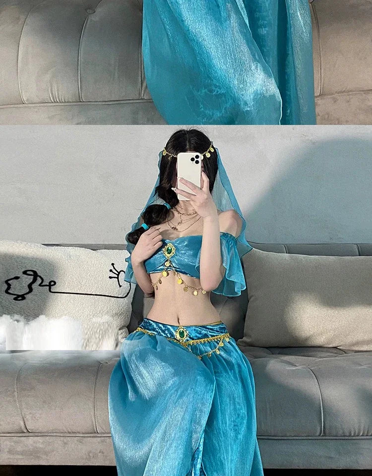 Festival Arabian Princess Costumes Indian Dance Embroider Bollywood Jasmine Costume Party Cosplay Jasmine Princess Fancy Outfit