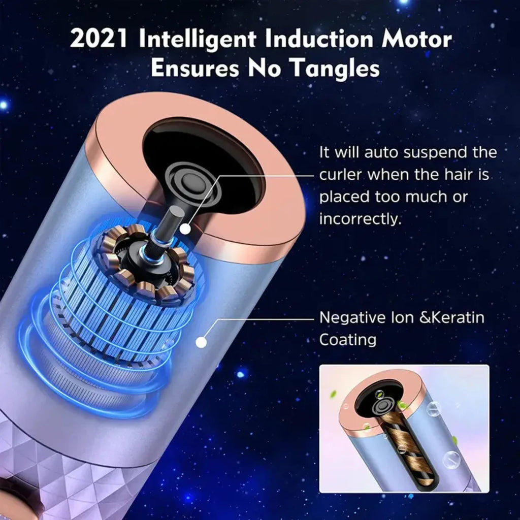 Ceramic Cordless Automatic Hair Curling Iron with 6 Temperature and Timer Settings for Fast, Portable Rechargeable Auto Curling