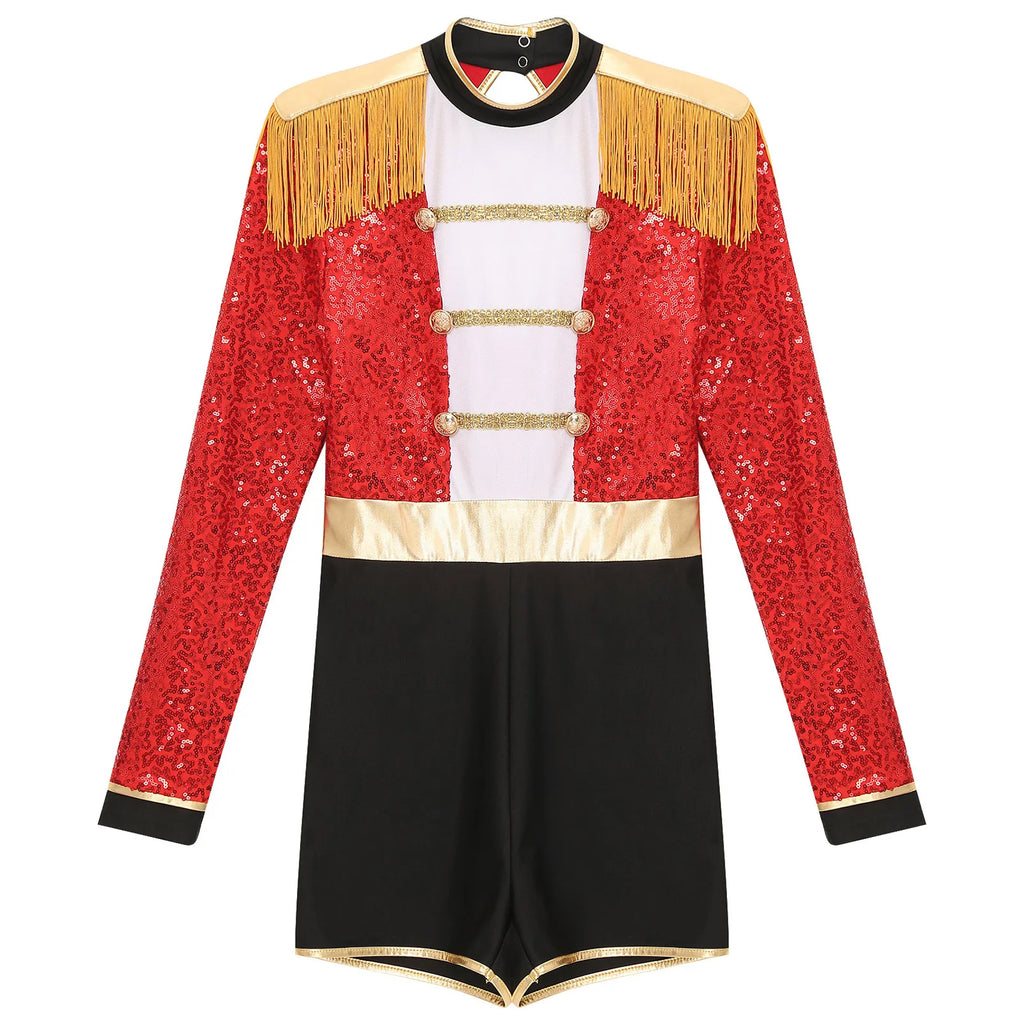 Womens Circus Ringmaster Halloween Cosplay Costume Glitter Lion Tamer Director Uniform Circus Majorette Carnival Clown Clothings