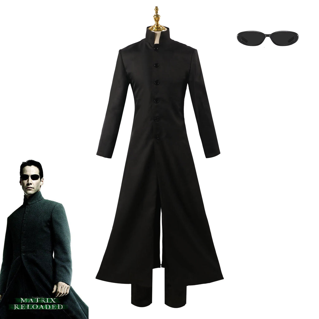 Costom Made Matrix Cosplay Costume Neo Black Men Women Long Trench Coat Jacket Uniform Halloween Party Stage Performance Suit