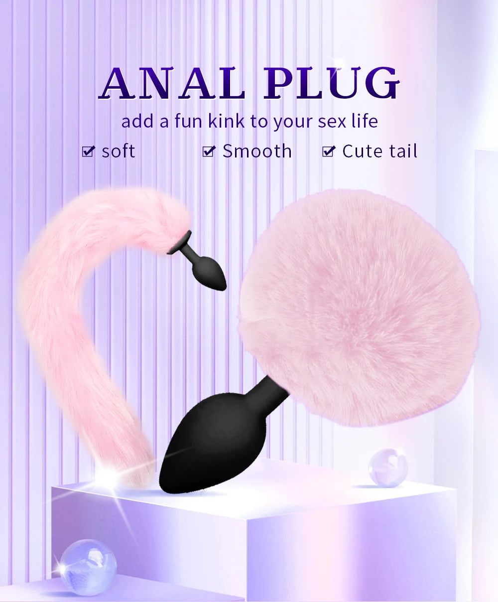 Anal Plug Sexy Fox Tail Vaginal Plug  Anal Vibrator Dildo Masturbation Men Prostate Massager Female Masturbator Anal Masturbatin