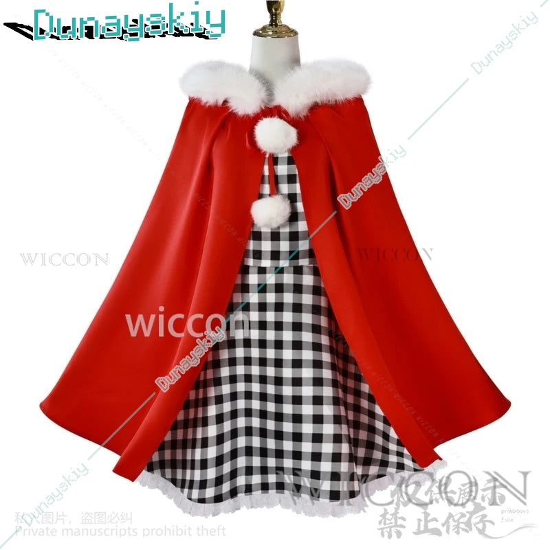 Anime Cindy Lou Cosplay Costume Cindy Plaid Dress Red Cloak Outfit Blond Wig Women Kids Halloween Suit Christmas Gift Customized