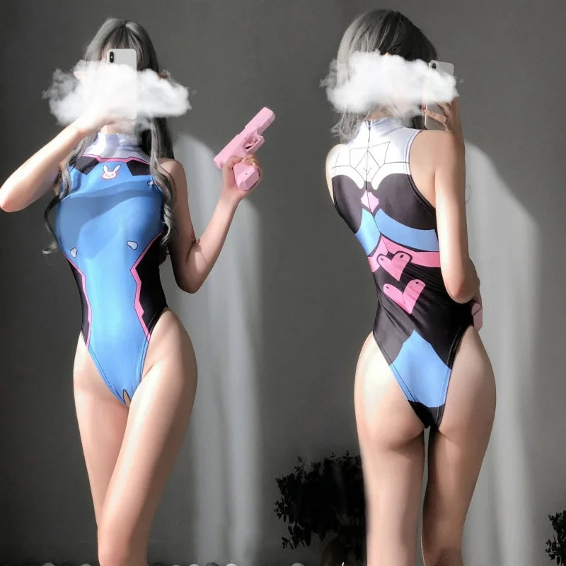 Anime Games Cosplay DVA Printed Sexy Costume For Women Anime Swimsuit Lingerie Bodysuit Swimwear Bathing Suit Open Crotch