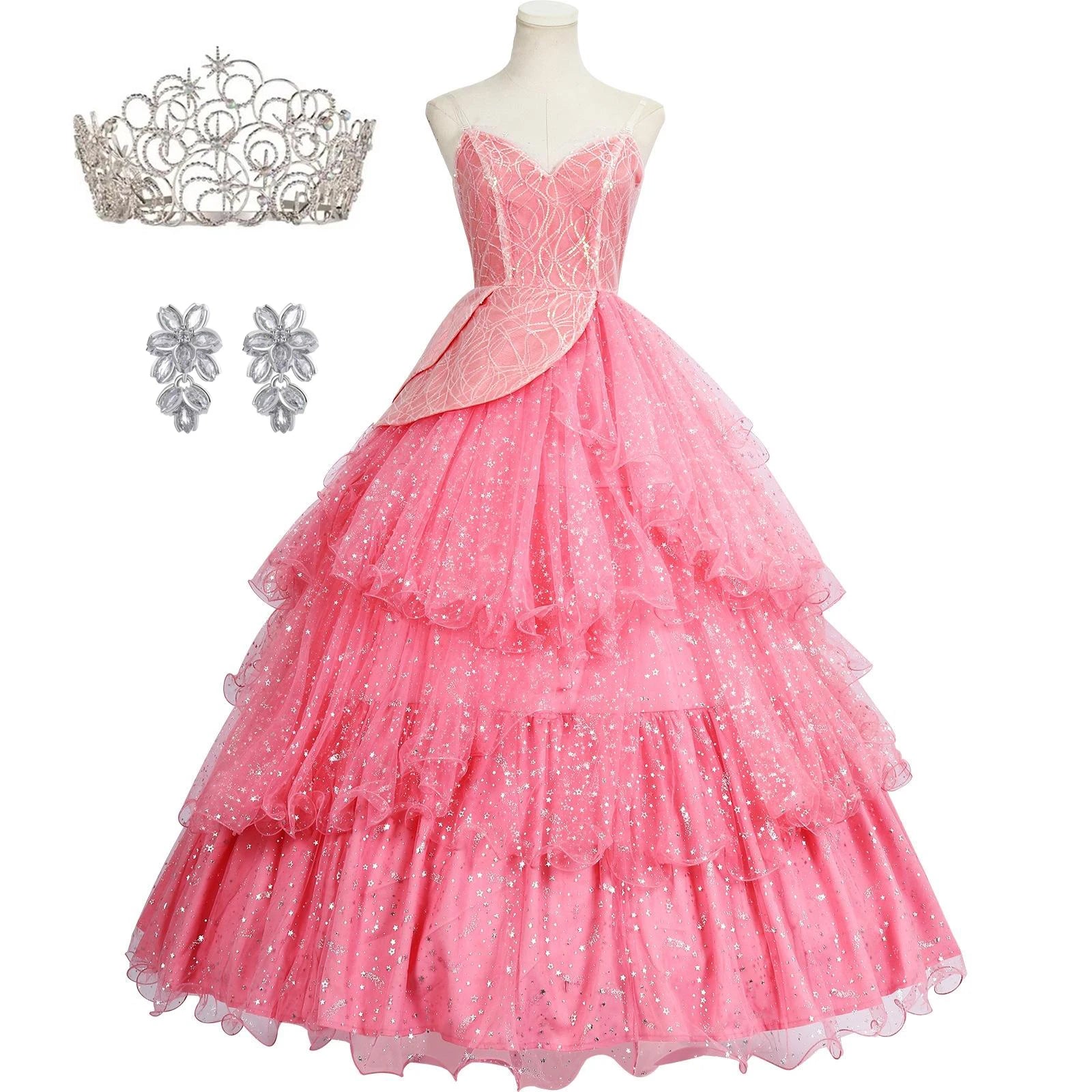 IN STOCK Glinda Wicked Cosplay Costume Disguise for Adult Women Pink Dress Roleplay  Fantasy Outfit Halloween Carnival Suit